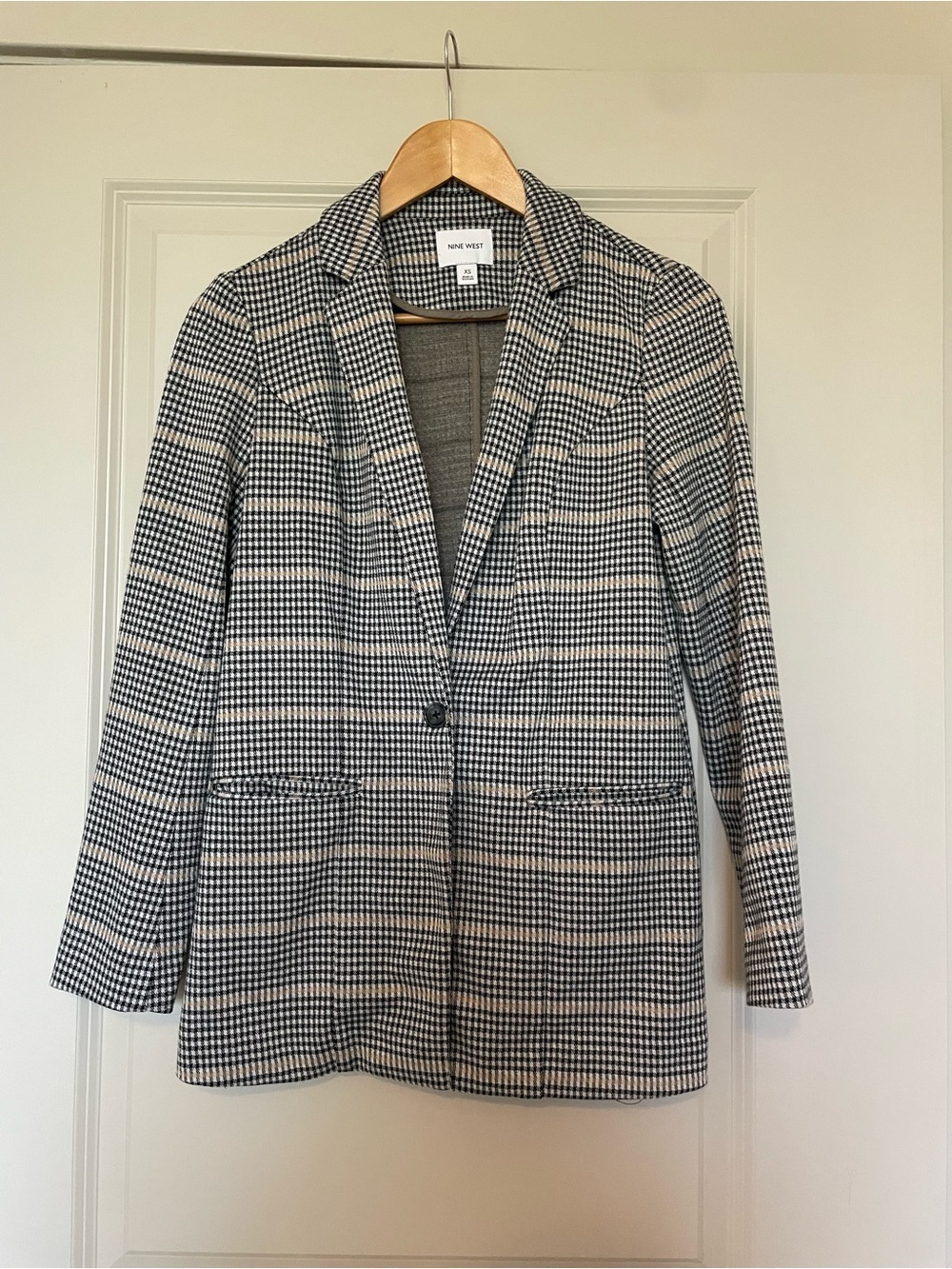 Nine West Black and White Checked Houndstooth Blazer